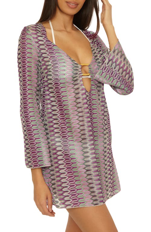 Becca Paradise Metallic Knit Cover-up Tunic In Olive Multi