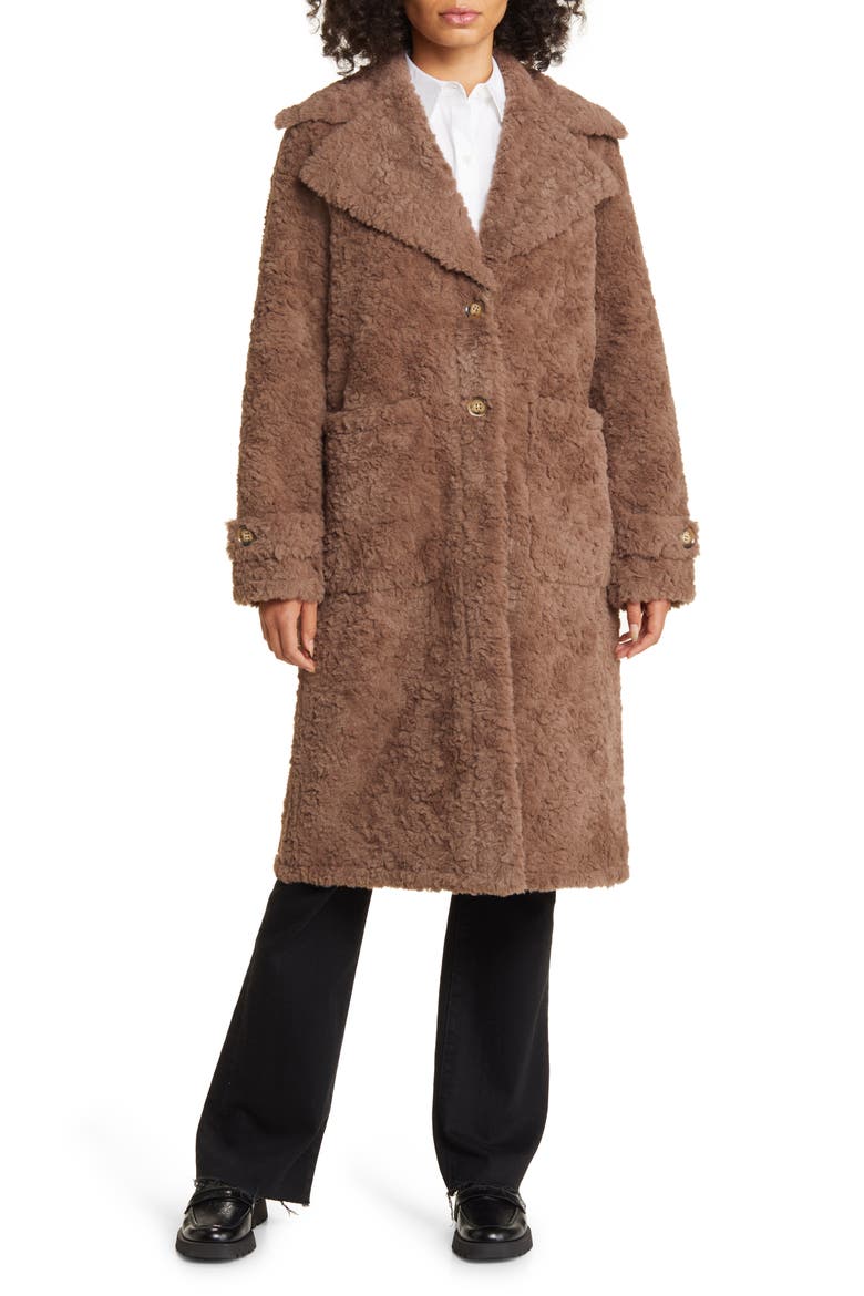 Faux Shearling Longline Coat, Main, color, MINK