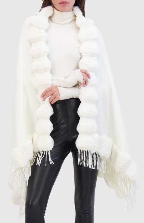 Cashmere & Wool Blend Cape With Fur-Free Chinchilla (Faux Fur) Trim