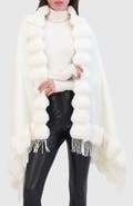 Lyla Grant Cashmere & Wool Blend Cape With Fur-Free Chinchilla (Faux Fur) Trim
