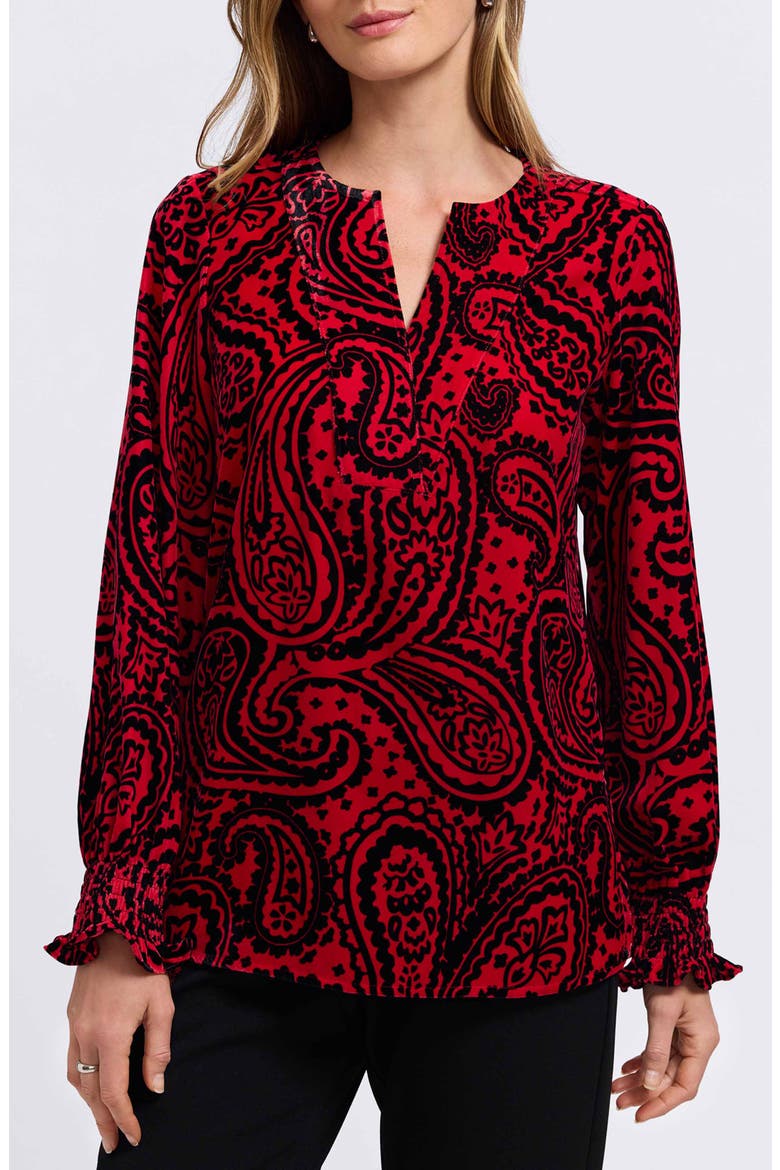 Alicia Paisley Velour Popover Top, Main, color, RED/ BLACK