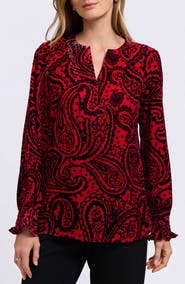 Foxcroft Alicia Paisley Velour Popover Top