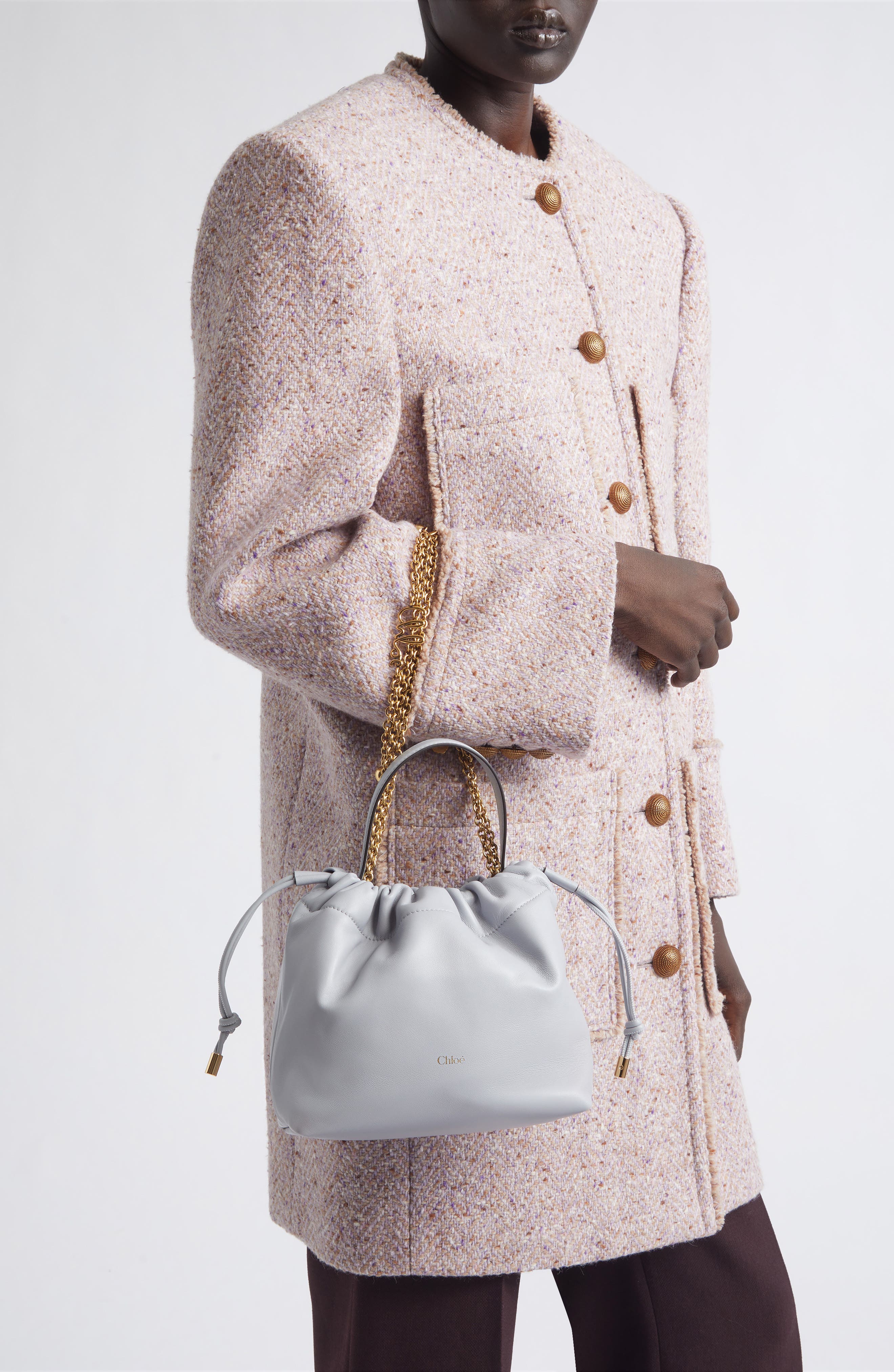 Chloé Mini Icons Leather Shoulder Bag, Alternate, color, Greyish Blue