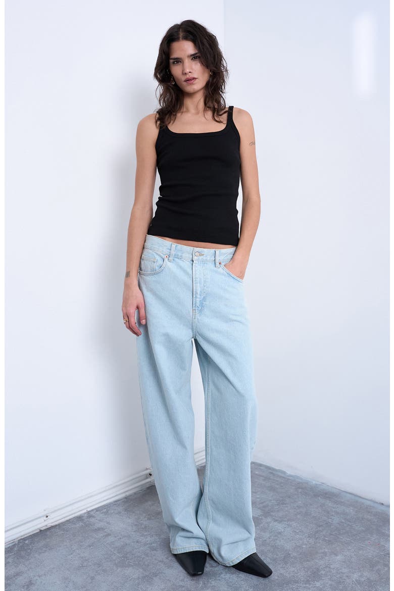 Scoop Neck Stretch Cotton Rib Tank, Alternate, color, BLACK