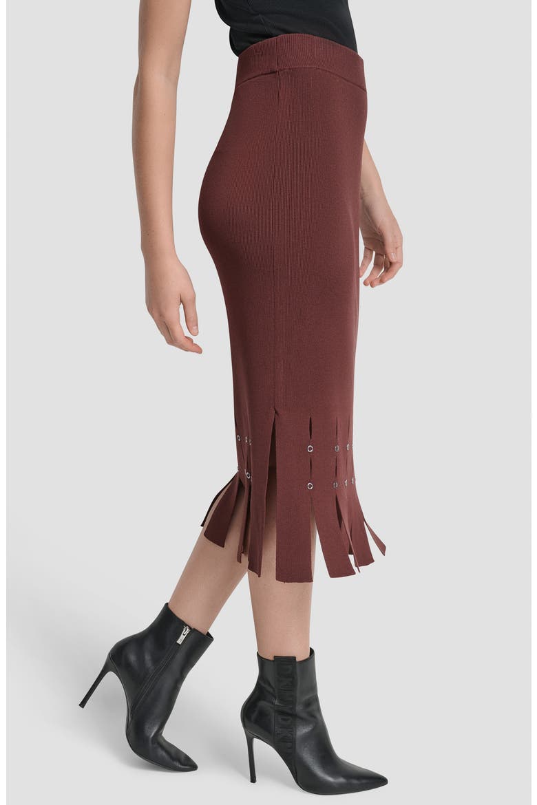 Grommet Trim Fringe Hem Sweater Midi Skirt, Alternate, color, BITTER CHOCOLATE
