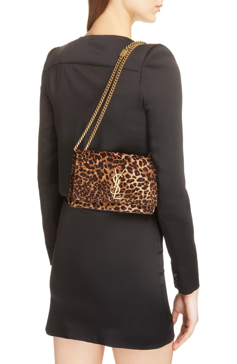 Saint Laurent Small Kate Leopard Print Velour Chain Crossbody Bag, Alternate, color,