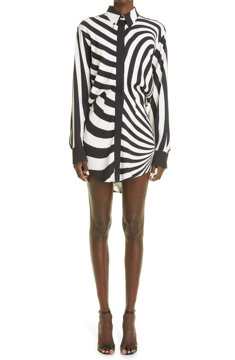 Brandon Maxwell The Nouveau Long Sleeve Mini Shirtdress, Main, color,