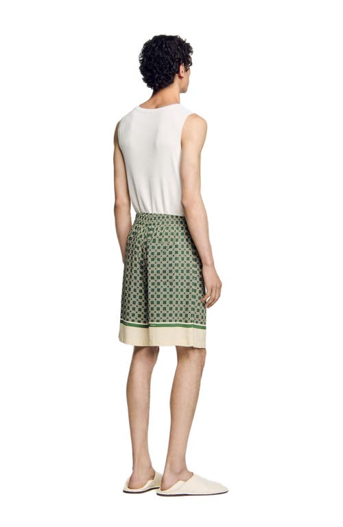 Shop Sandro Patterned Flowy Bermuda Shorts In Super Green