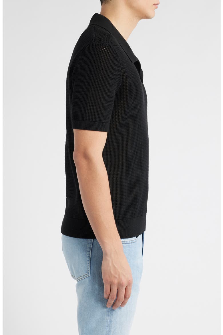 Open Knit Polo Sweater, Alternate, color, BLACK