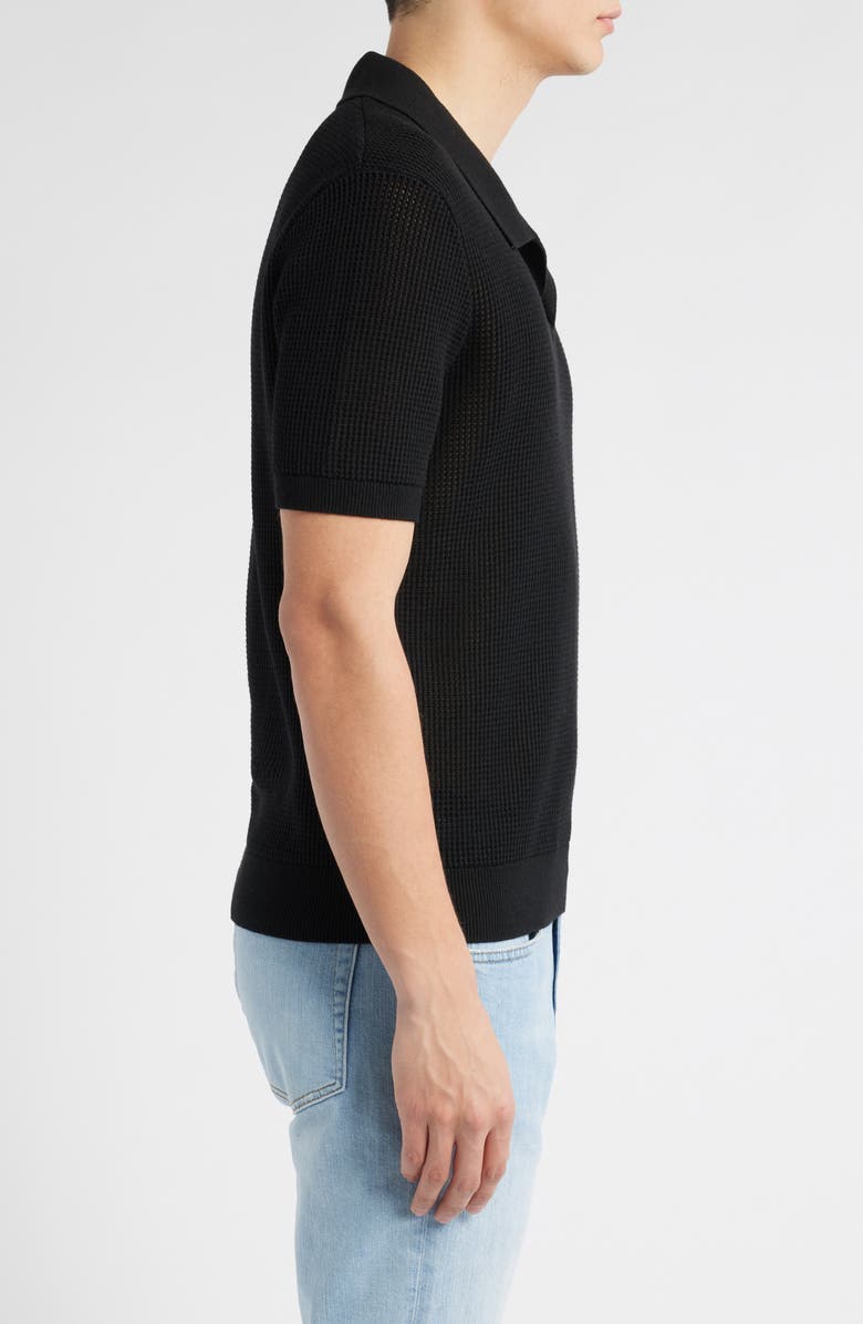 FRAME Open Knit Polo Sweater, Alternate, color, Black