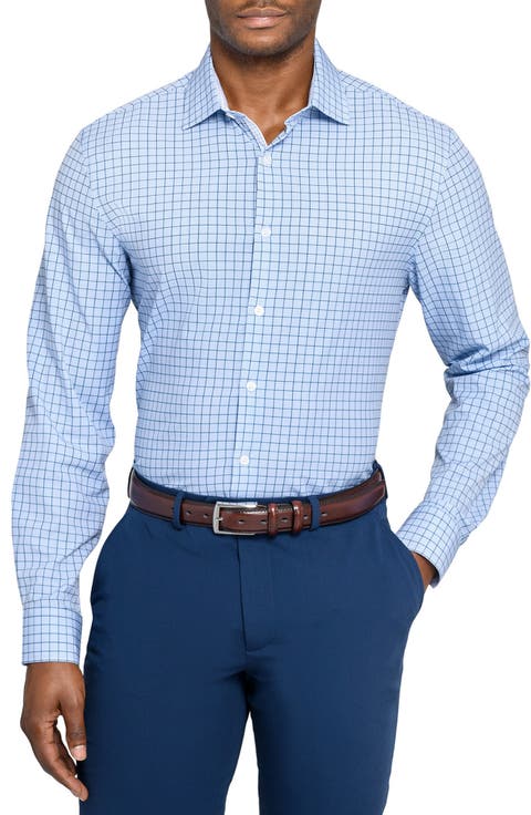 Regular Fit Blue Check Performance Dress Shirt (Regular 
Big)