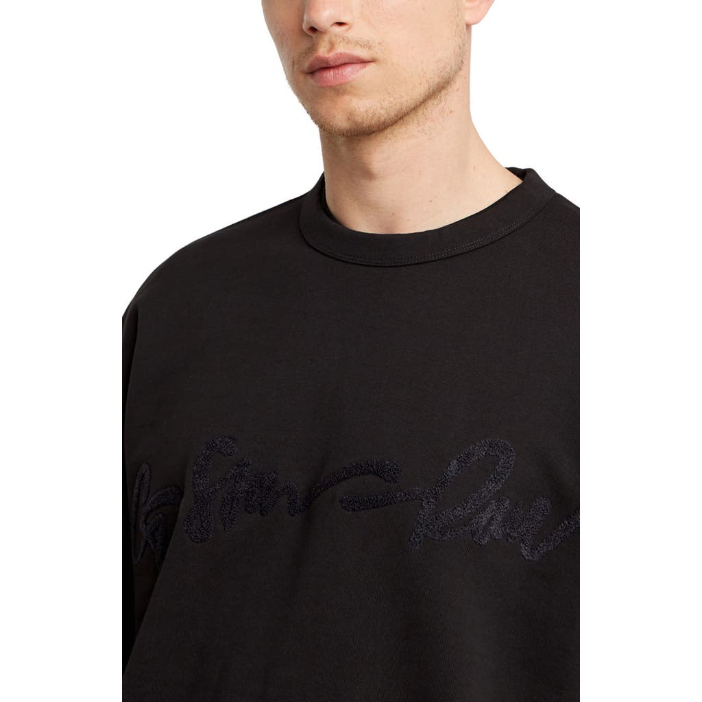 G-star Chenille G-script Loose Organic Cotton Crewneck Sweatshirt In Dark Black