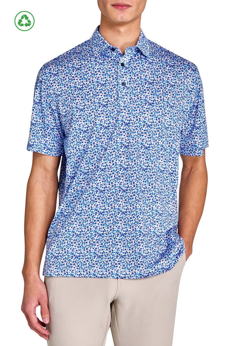 Regular Fit Clustered Floral Recycled Performance Golf Polo, Main, color, WHITE/BLUE