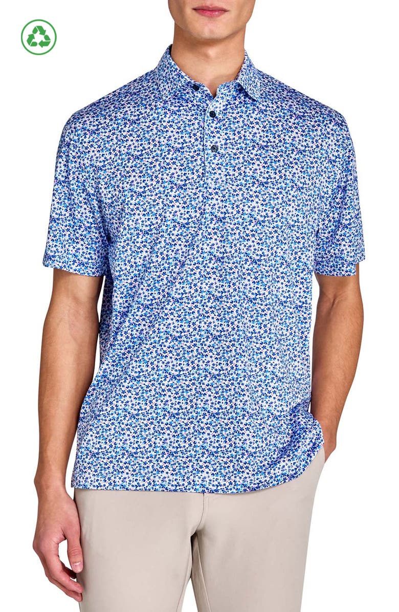 CONSTRUCT Regular Fit Clustered Floral Recycled Performance Golf Polo, Main, color, White/Blue