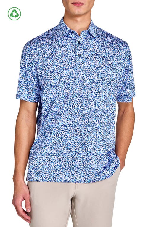 Construct Clustered Floral Polo In White/blue