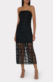 Milly Kait Lace Strapless Midi Dress