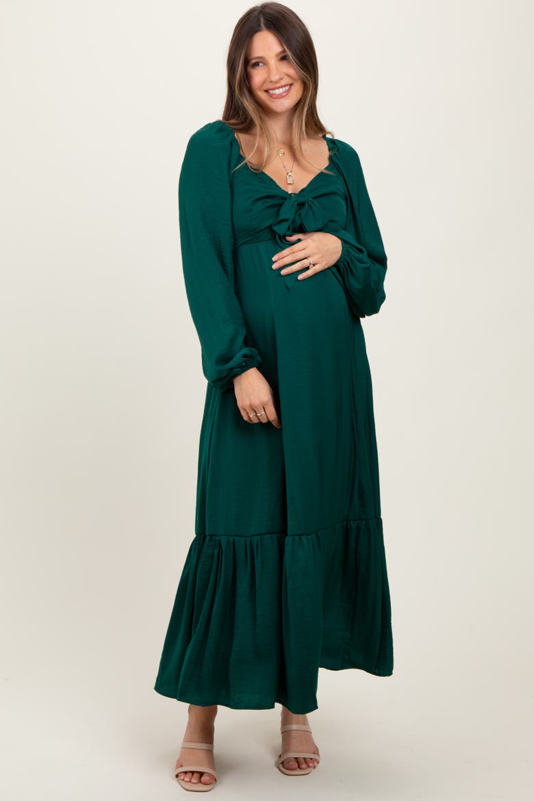 Bow Satin Maxi Dress, Main, color, Emerald Green