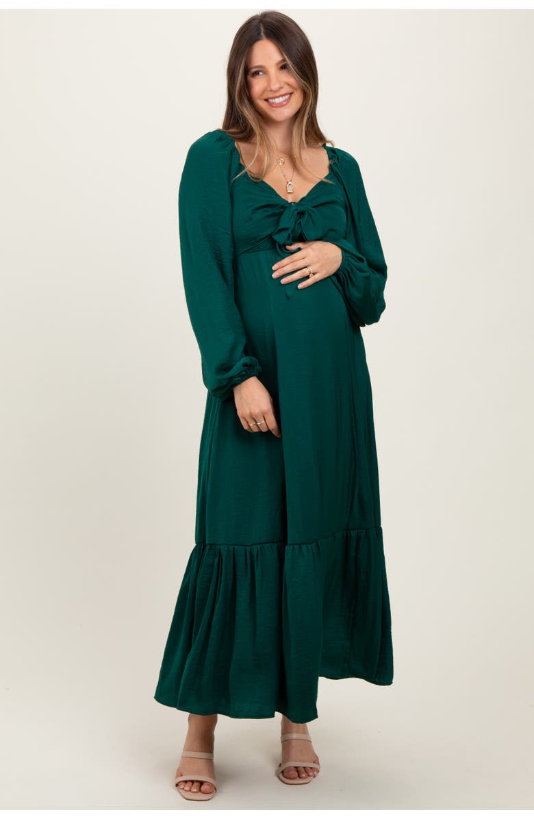 PinkBlush Bow Satin Maxi Dress, Main, color, Emerald Green