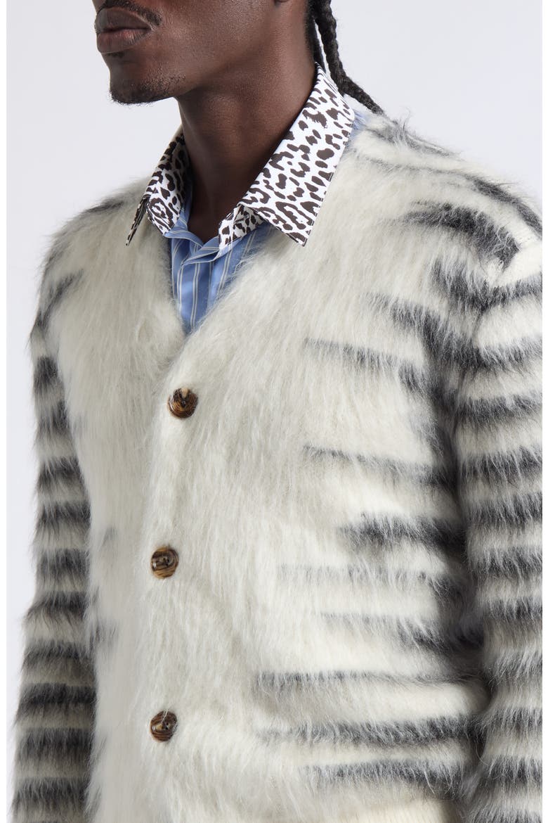 Brushed Stripe Mohair Blend Cardigan, Alternate, color, WHITE/ BLACK