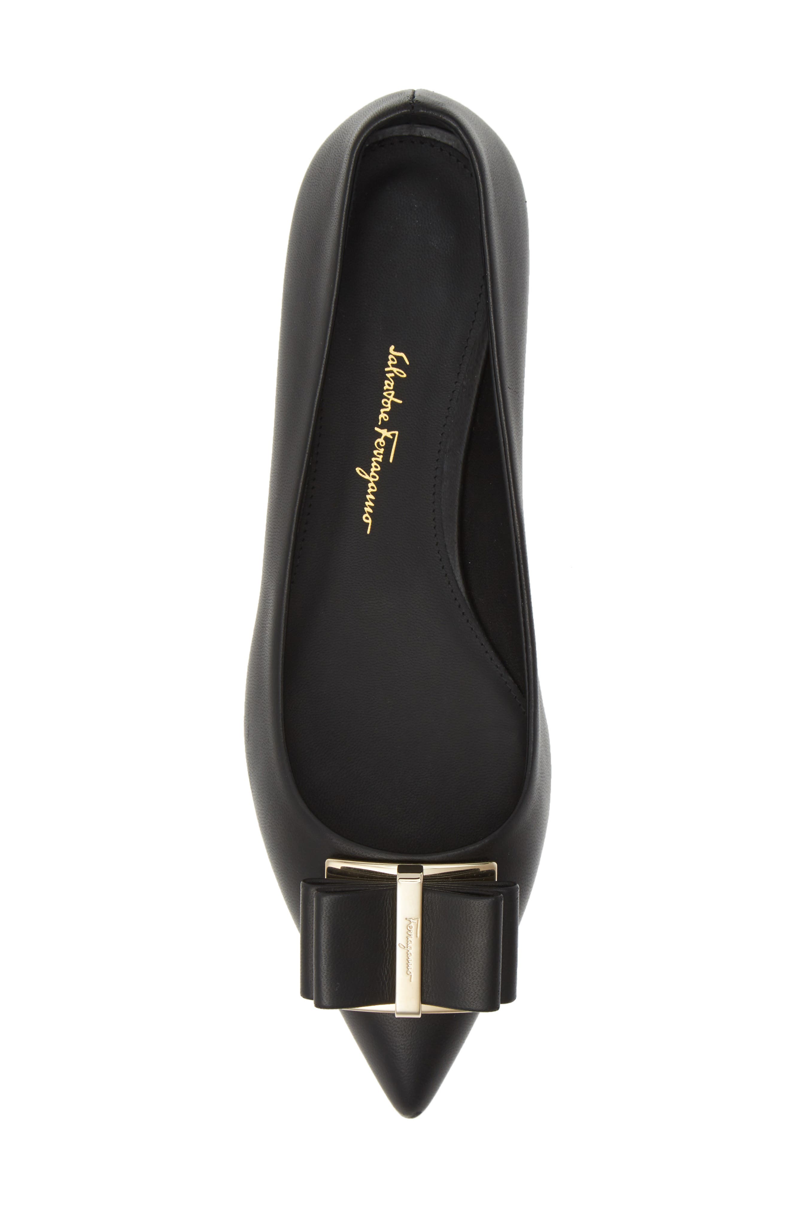 Salvatore Ferragamo Zeri Pointy Toe Flat, Alternate, color, BLACK LEATHER