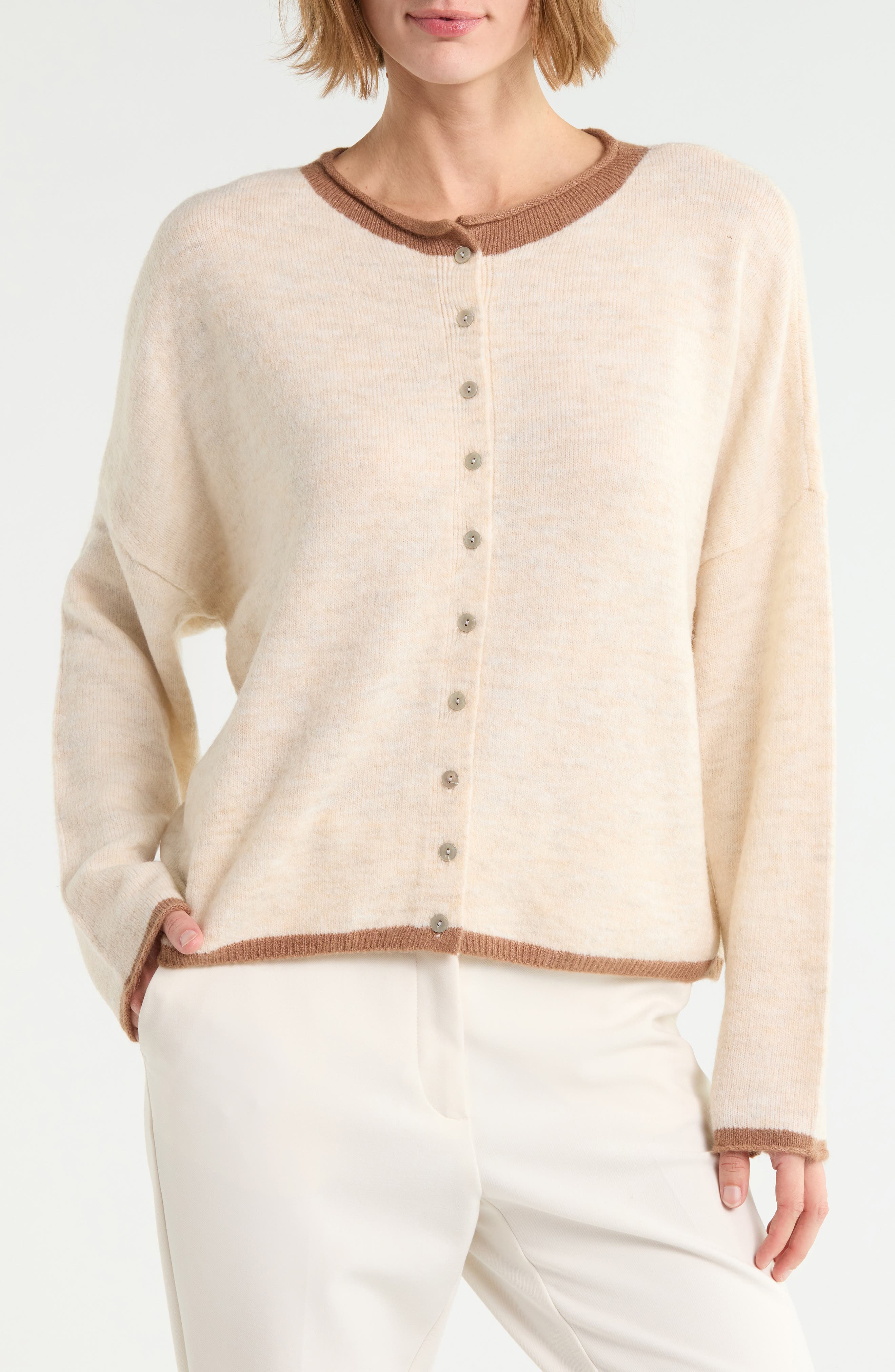 Tipped Roll Collar Cardigan