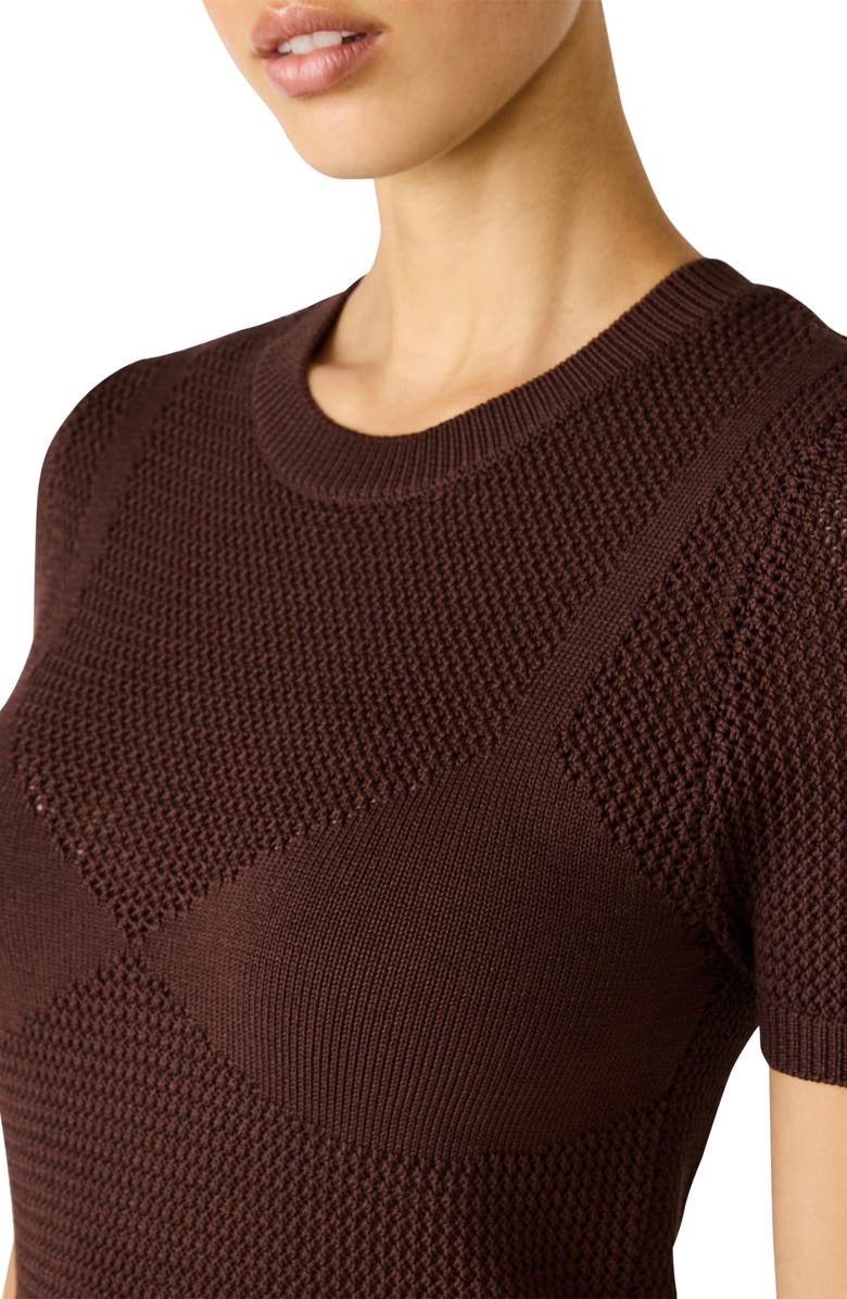 Steve Madden Blakelee Open Stitch Short Sleeve Sweater, Alternate, color, Walnut