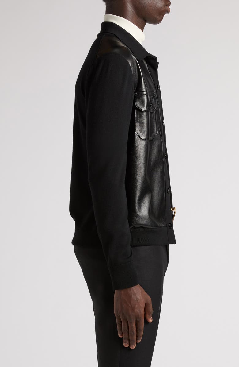 TOM FORD Mixed Media Leather & Wool Shirt Jacket, Alternate, color, Lb999 Black