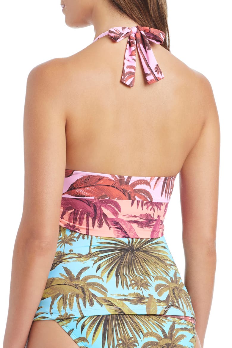 Halter Tankini Top, Alternate, color, TURQUOISE/ PINK MULTI