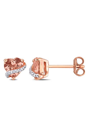 Delmar Morganite & Diamond Heart Stud Earrings In Pink