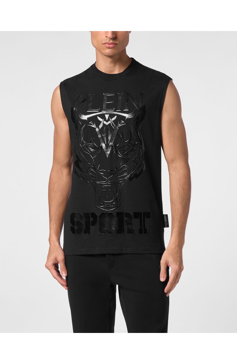 PLEIN SPORT Sleeveless T-Shirt Round Neck Ss Tiger Men, Main, color, Black/Black