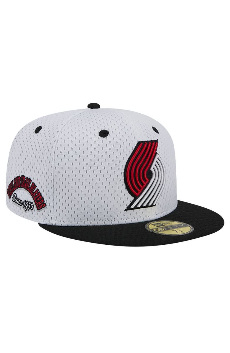 New Era Men's New Era White/Black Portland Trail Blazers Throwback 2Tone 59FIFTY Fitted Hat, Main, color, White