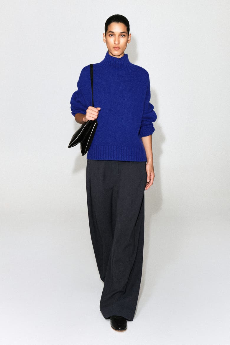 Chunky Cashmere Mock-Neck Sweater, Alternate, color, COBALT BLUE