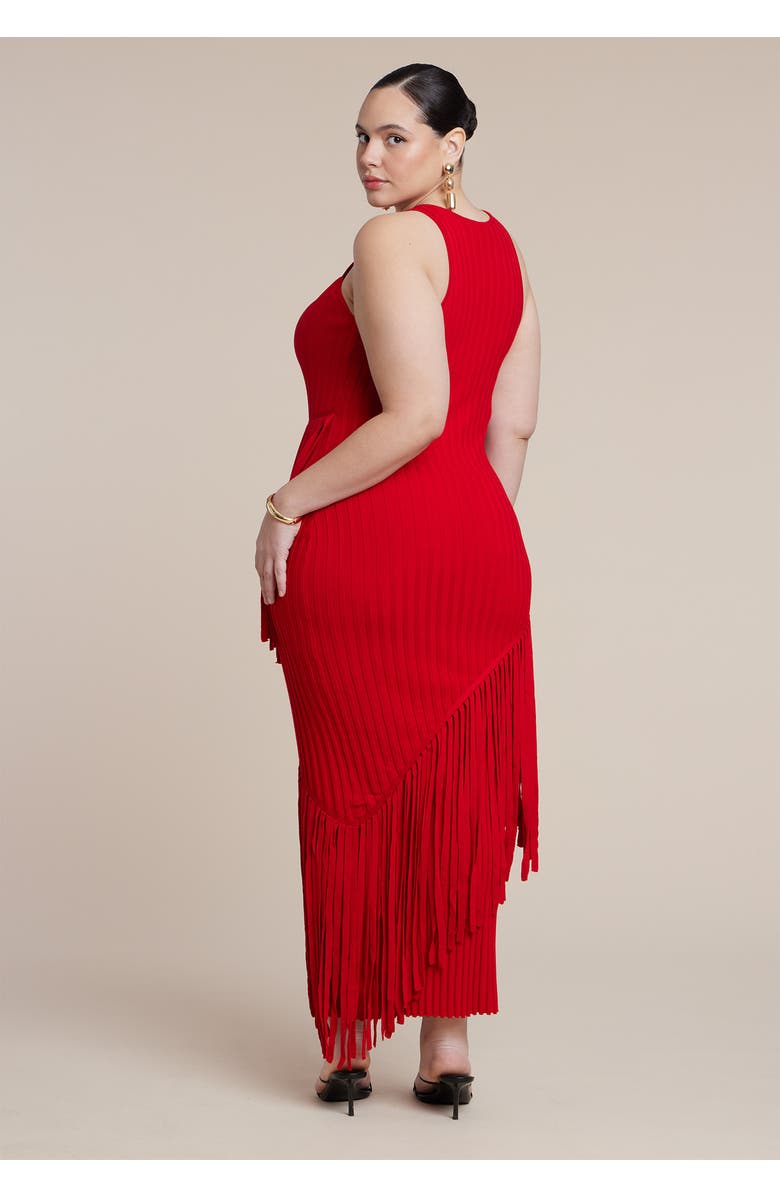ELOQUII Ribbed Fringe Maxi Dress, Alternate, color, Goji Berry