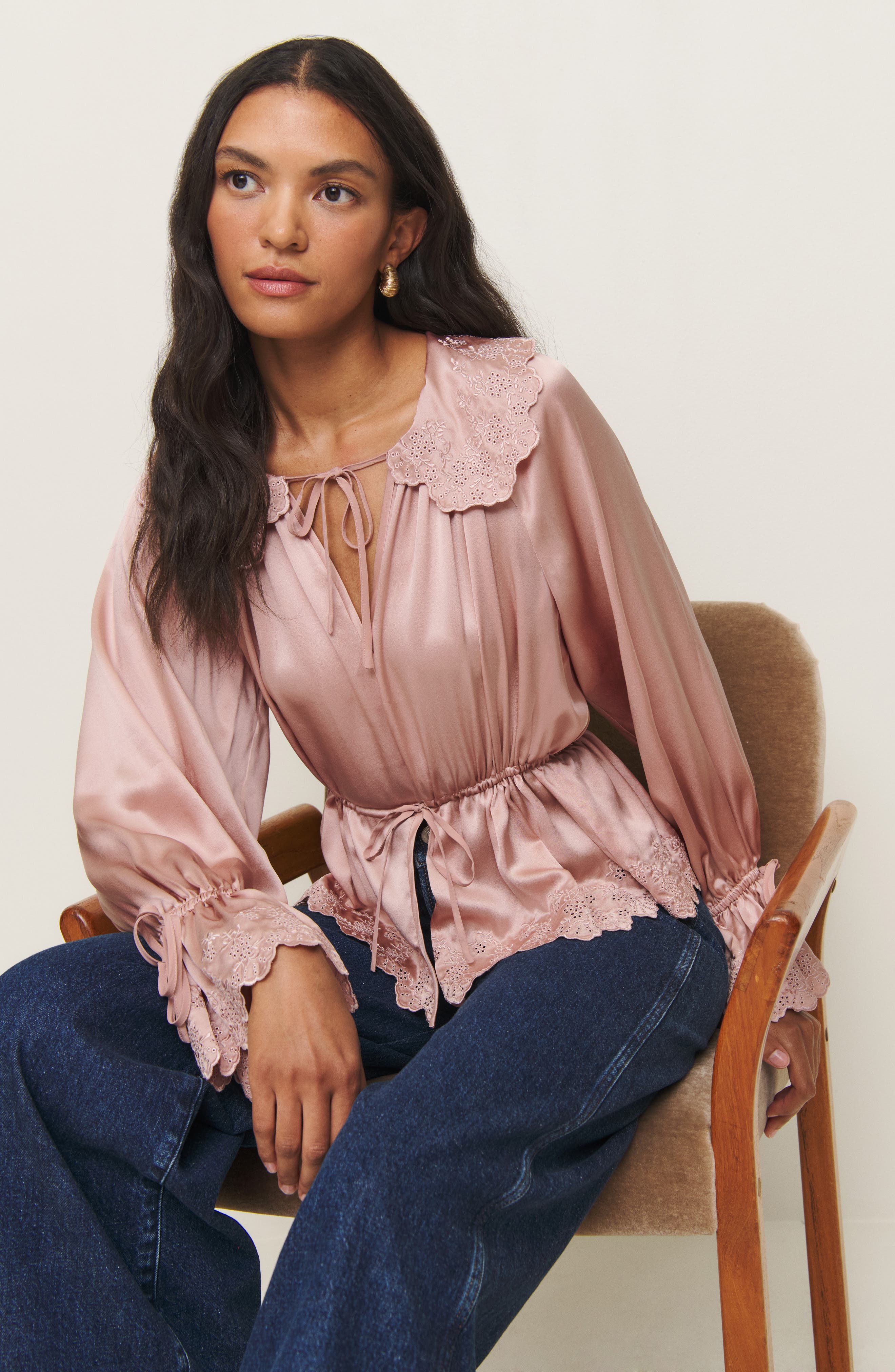 x Kacey Musgraves Lillie Eyelet Embroidered Silk Top - image 2