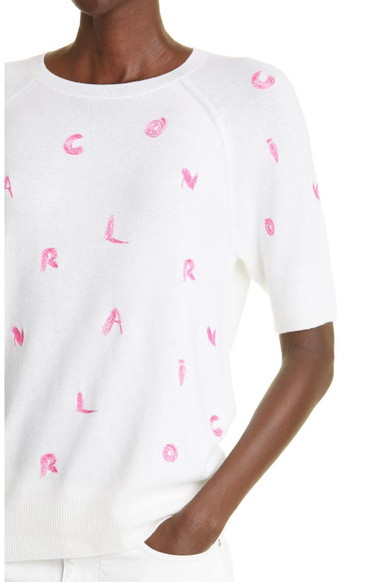 Embroidered Letter Knit Cashmere Top, Alternate, color, IVORY MULTI