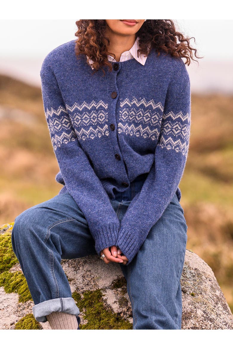 Fair Isle Crew Neck Cardigan, Alternate, color, INDIGO