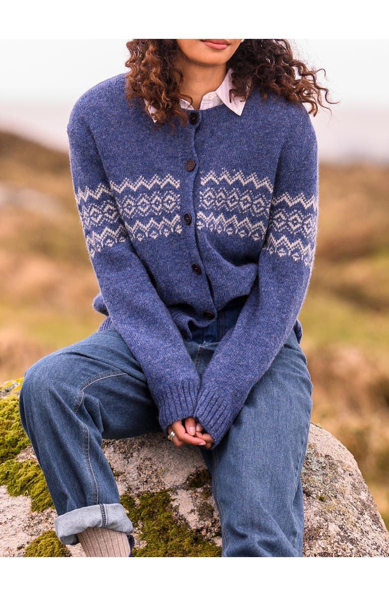 Celtic & Co. FAIR ISLE CREW NECK CARDIGAN, Alternate, color, Indigo
