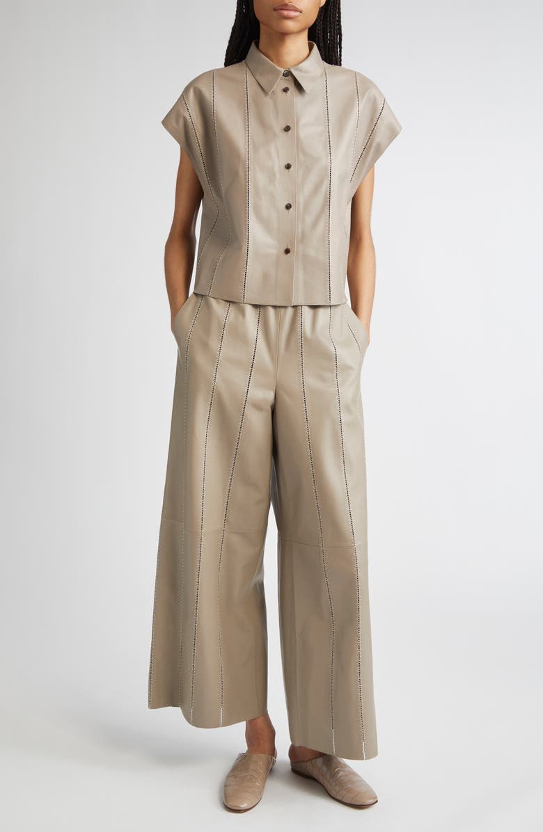 Lafayette 148 New York Riverside Ladder Stitch Lambskin Leather Ankle Pants, Alternate, color, 