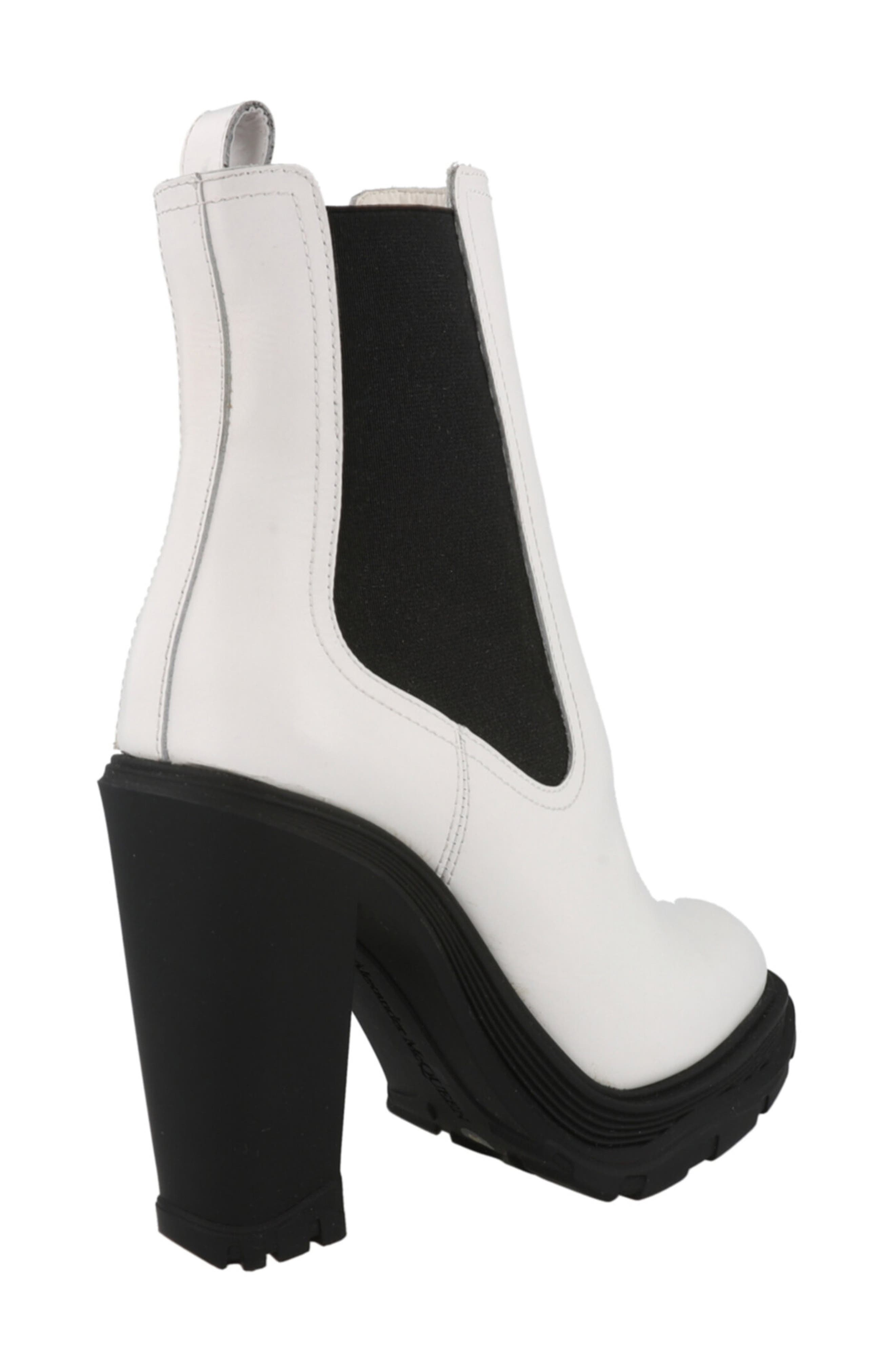 McQueen Heeled Chelsea Boot, Alternate, color, Ivory Black