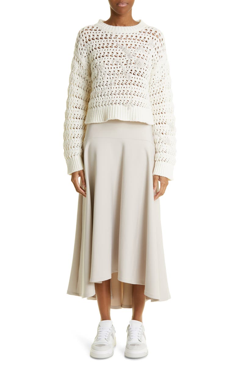 Fabiana Filippi Floral Appliqué Crochet Virgin Wool, Silk & Cashmere Sweater, Alternate, color,