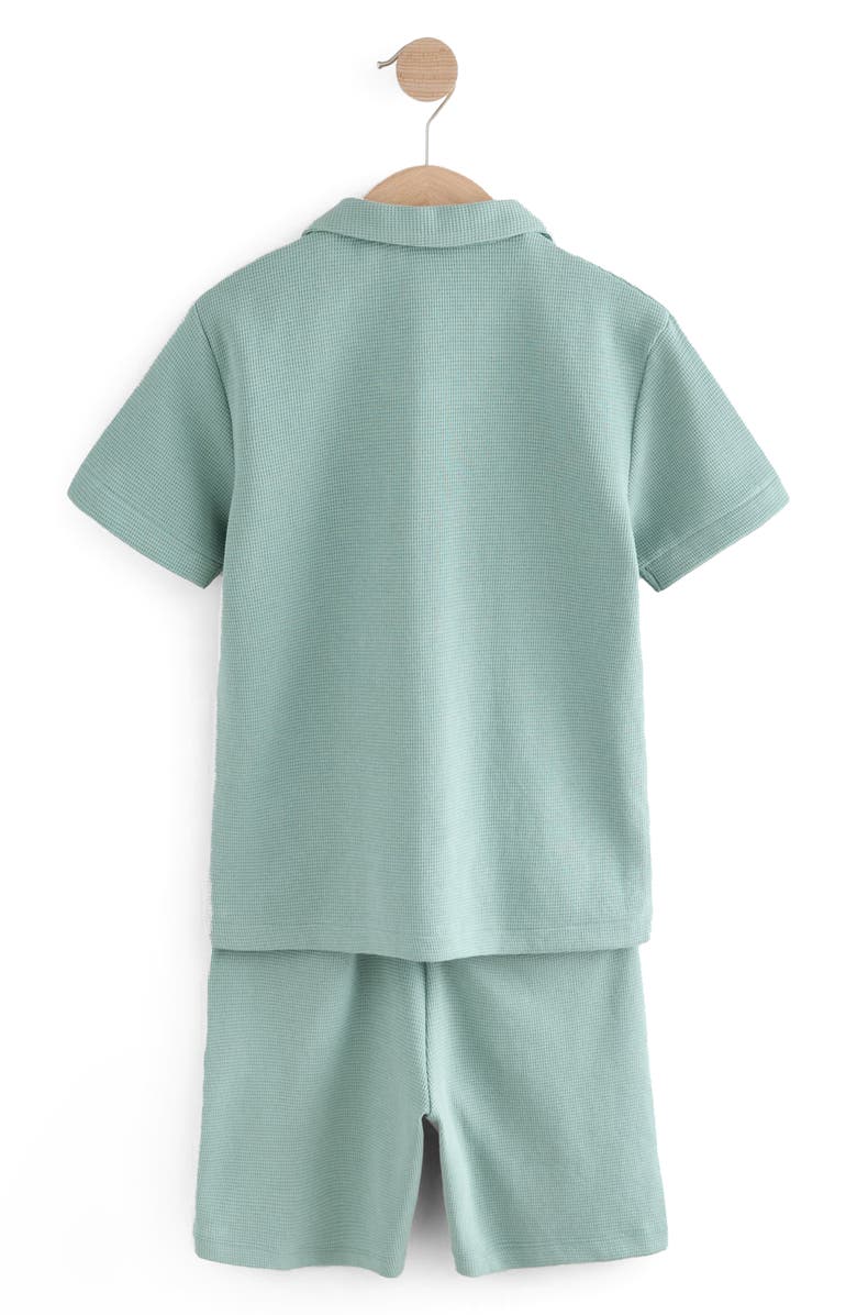 NEXT Kids' Waffle Knit Short Sleeve Cotton Button-Up Shirt & Shorts Set, Alternate, color, 