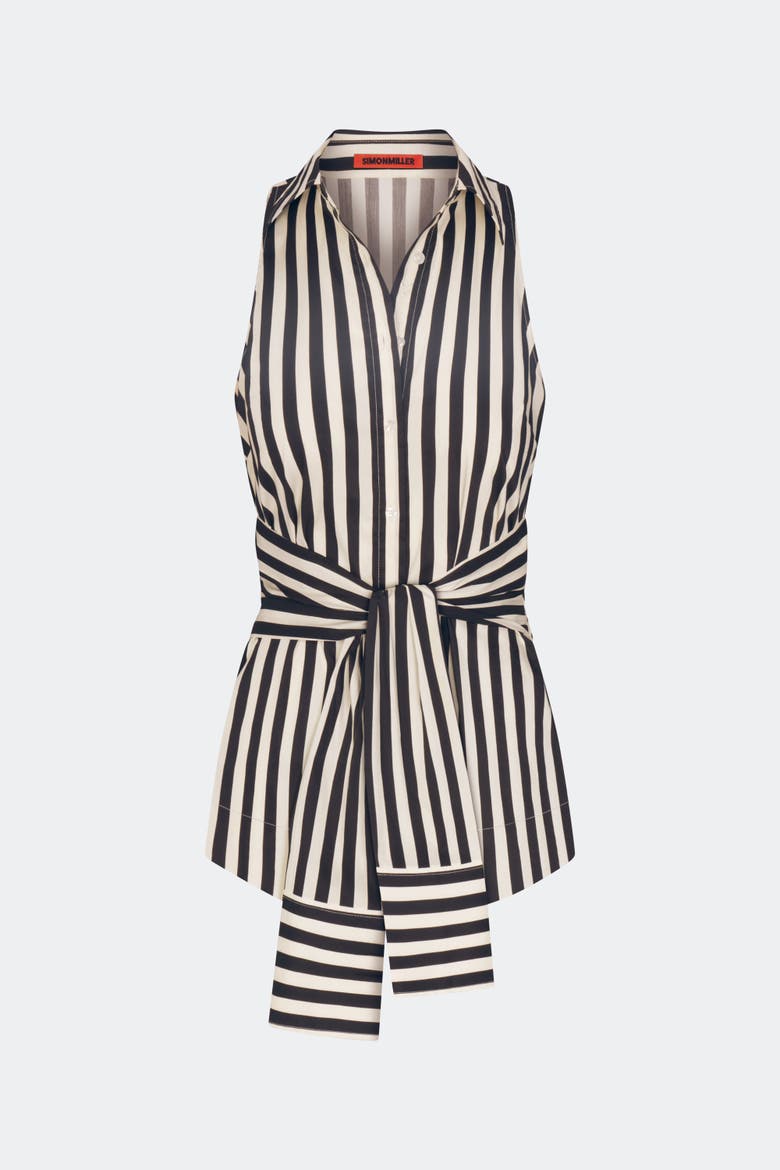 Inna Sleeveless Poplin Top, Alternate, color, Black/White Stripe