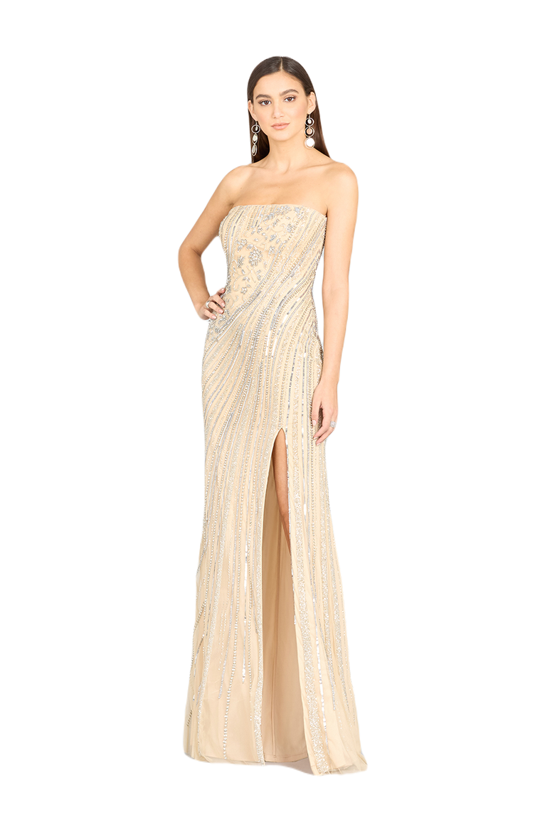 Freddy Strapless Beaded Gown, Main, color, NudeSilver