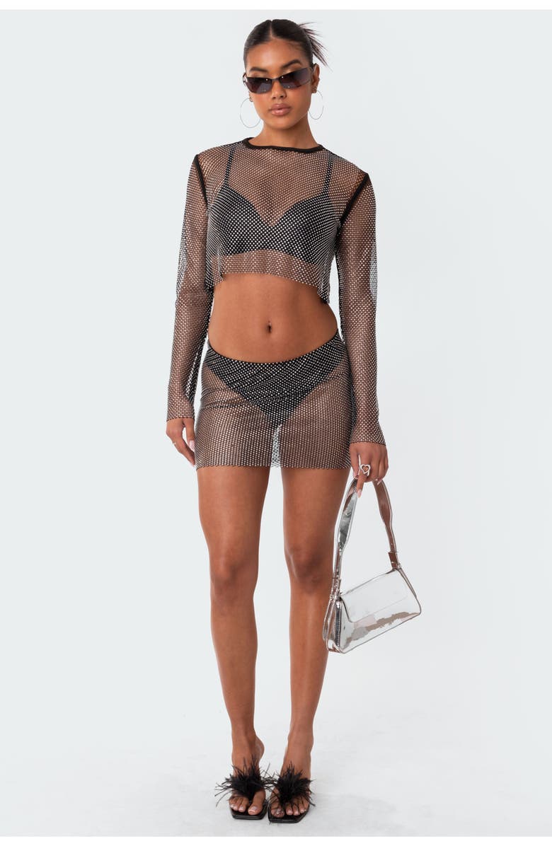 EDIKTED Embellished Sheer Fishnet Crop Top, Alternate, color, 