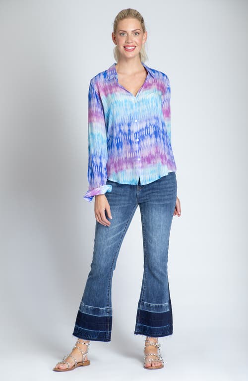 Apny Print Roll-up Sleeve Chiffon Button-up Shirt In Purple Multi