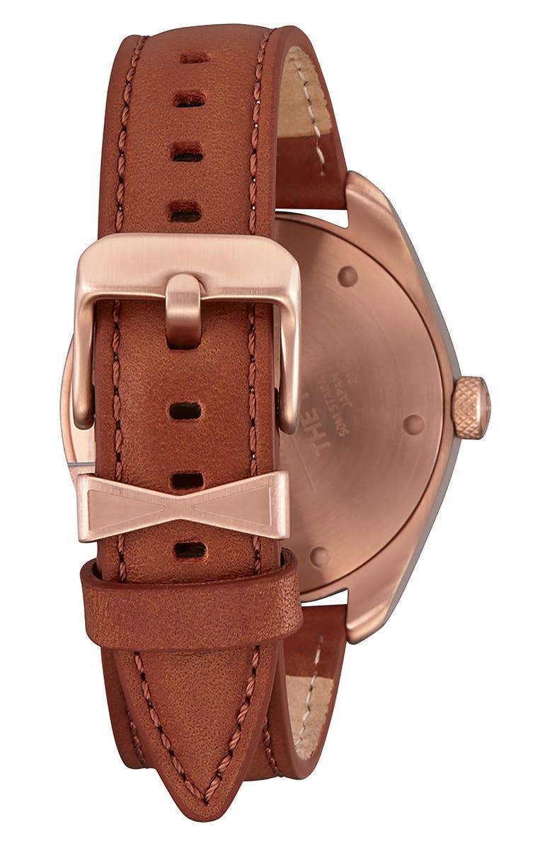 Nixon Thalia Leather Strap Watch, 38mm, Alternate, color, Rose Gold / White