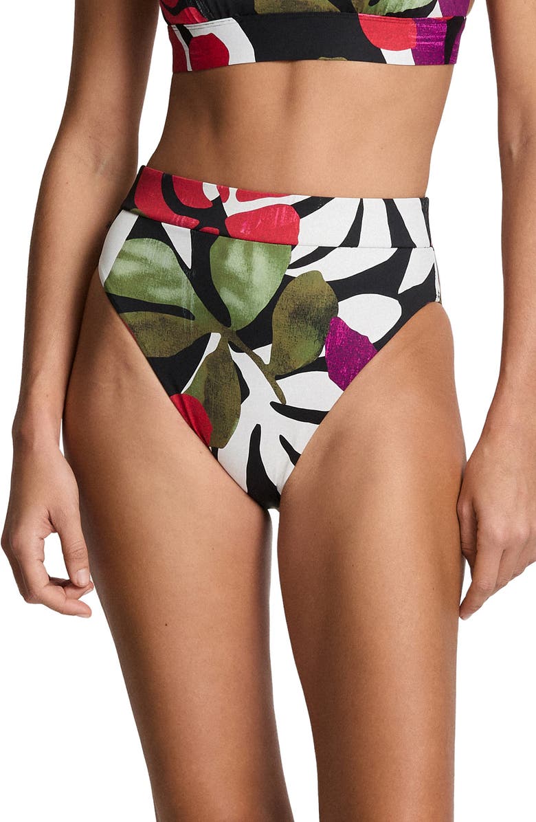 Lauren Ralph Lauren Banded Modern High Waist Bikini Bottoms, Main, color, Multi White