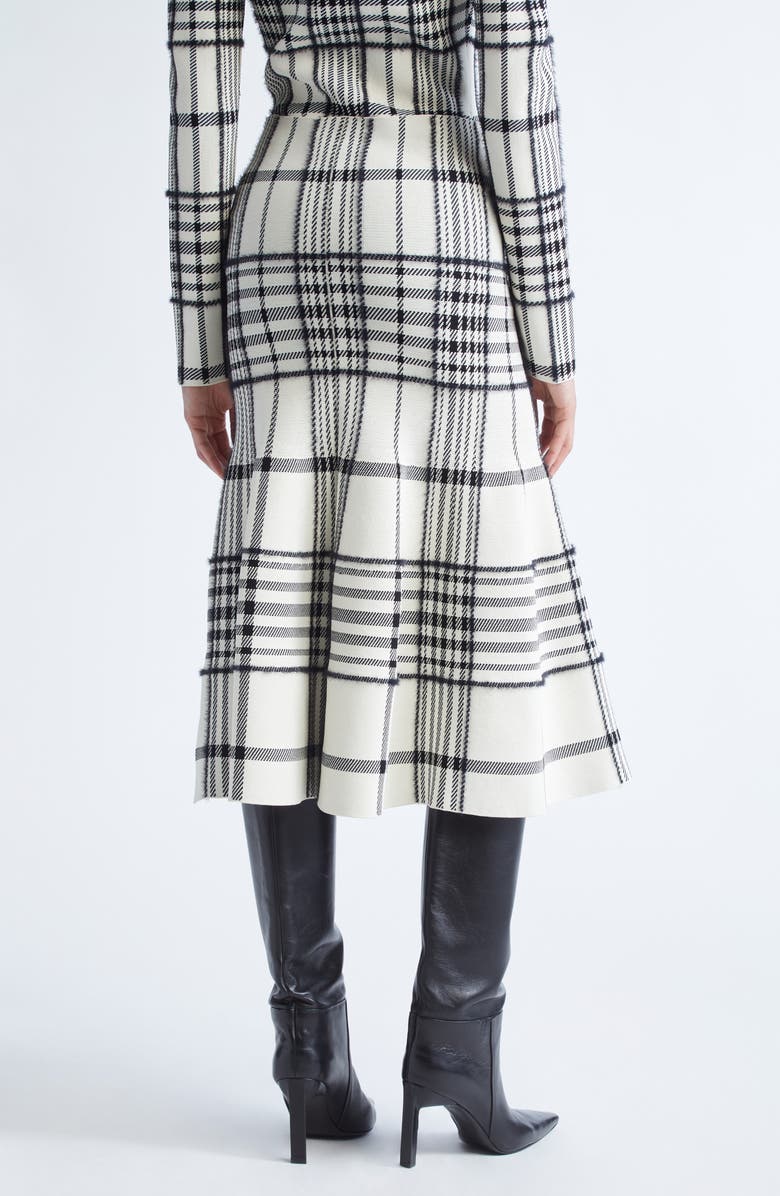 Brandon Maxwell The Rory Knit Flare Midi Skirt, Alternate, color, Ivory Plaid