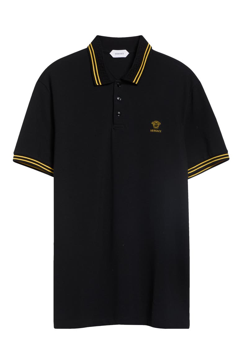 Medusa Piqu Cotton Polo, Alternate, color, BLACK GOLD