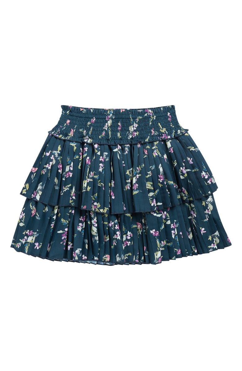 Walking on Sunshine Kids' Pleated Tiered Skirt, Main, color, Navy Floral